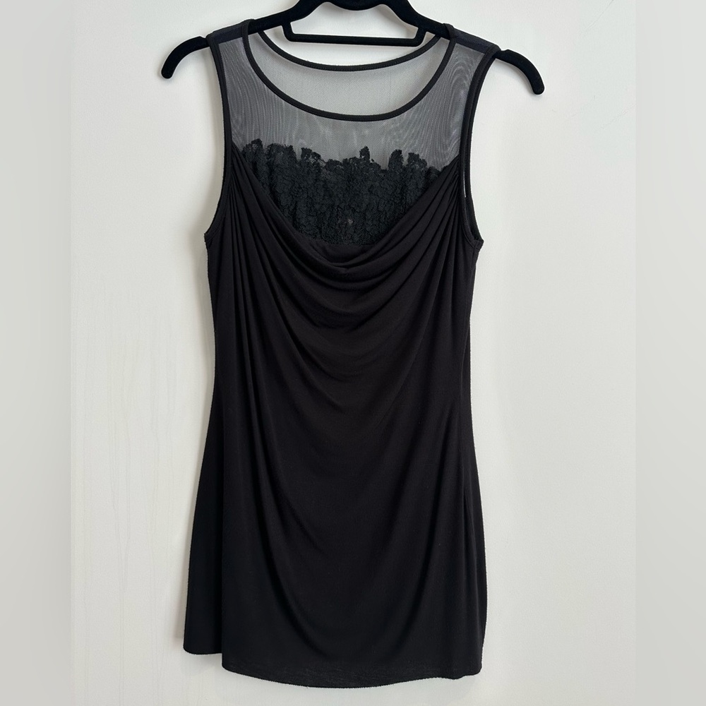 Bailey 44 Women’s Black Sleeveless Top with Lace Detail, Size Medium